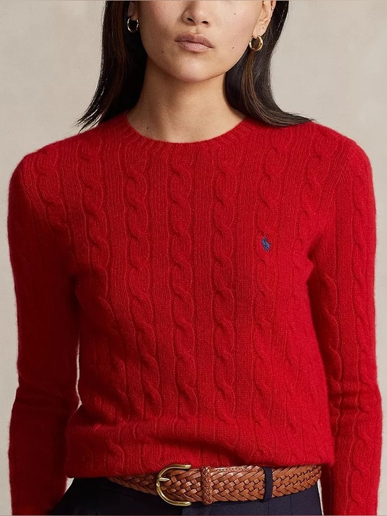 Polo Ralph Lauren Sweaters - Ralph Lauren Cable Knit Wool Sweater Red Size Medium Women’s Relaxed Oversized